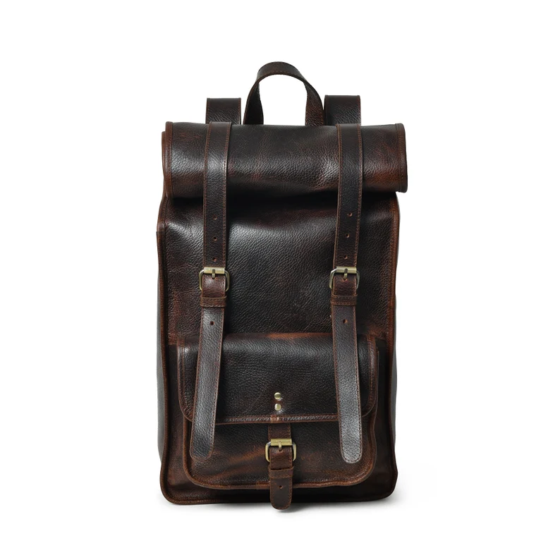 Personalized Leather Rolltop Backpack|Full Grain Leather Rolltop Rucksack Men|15