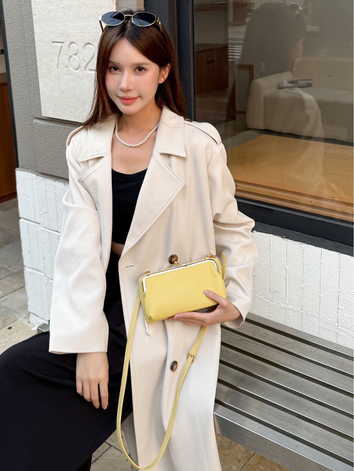 Women's Soft Yellow Leather Mini Metal Frame Crossbody Bag