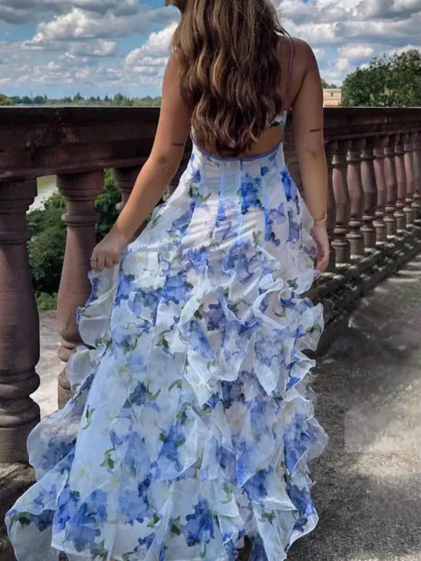 Fashion Floral Print Ruffle Maxi Dress