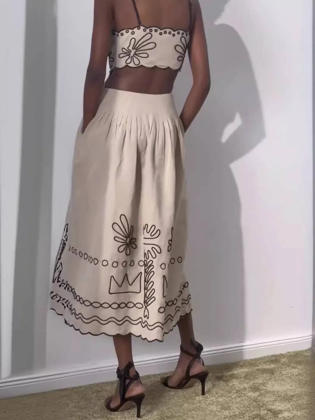 Printed Hollow Midi Dress