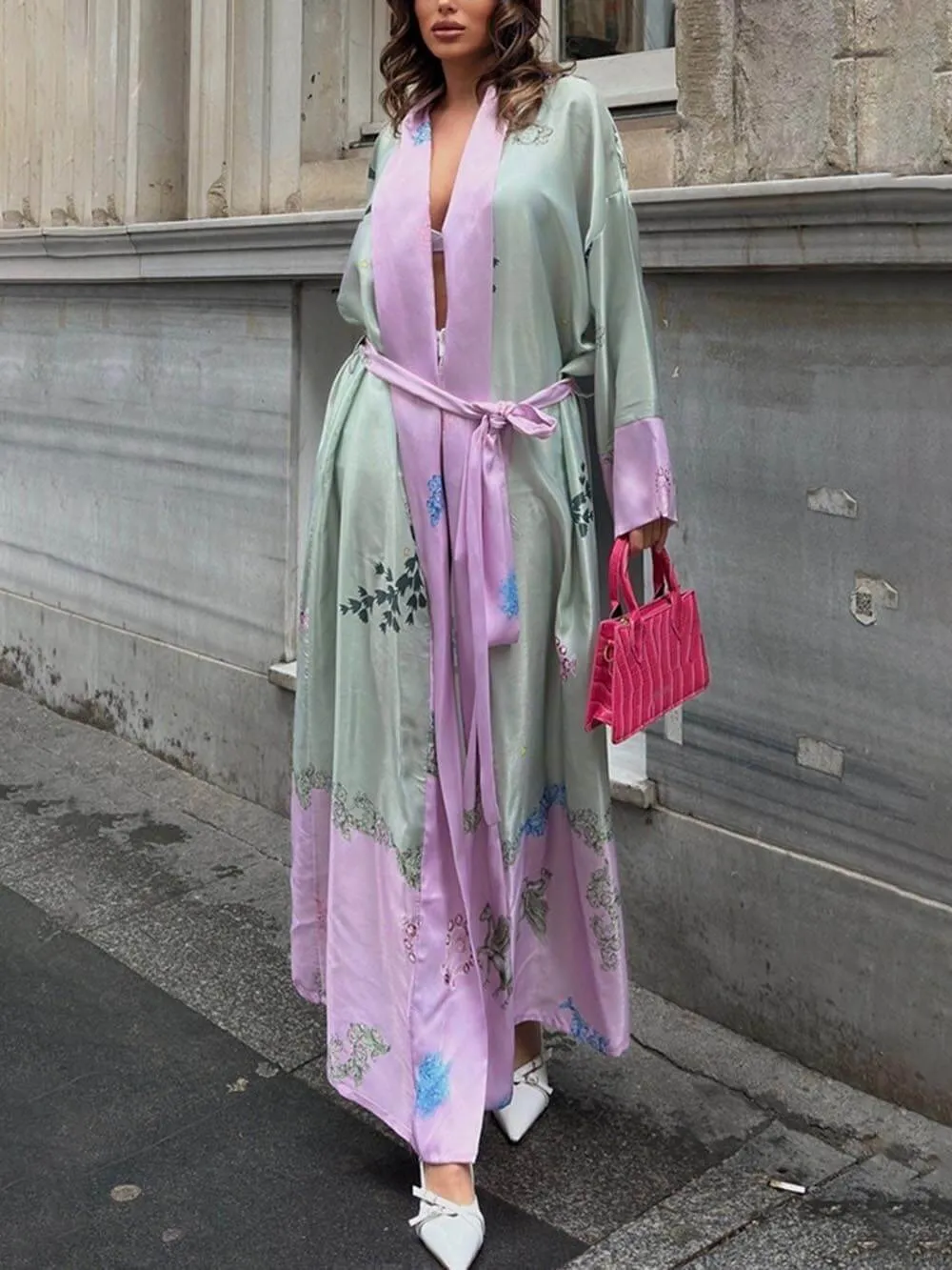 Relaxed Holiday Loose Long-Sleeved Satin Robe Dress