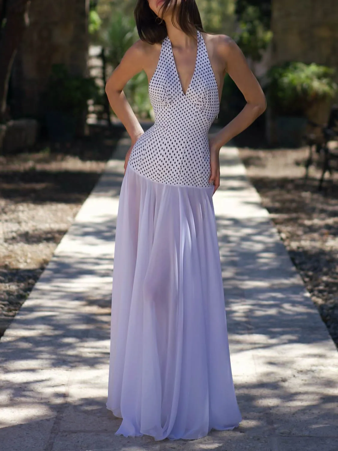 Personalized Polka Dot Print V-neck Maxi Dress