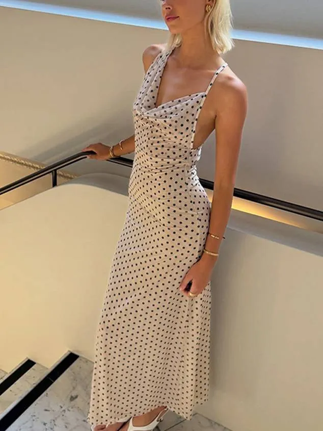 Polka Dot Suspender Irregular  Swing Collar Dress