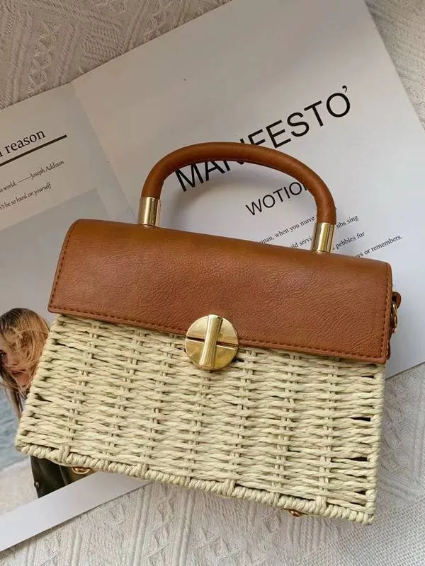 Handheld Crossbody Straw Bag