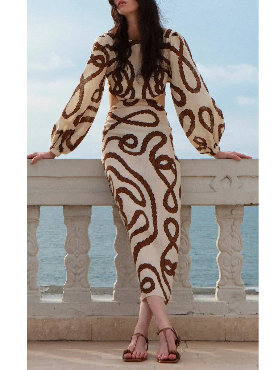 Printed Hollow-out Maxi Dress