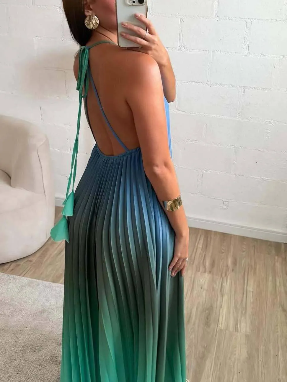 Gradient Pleated Maxi Dress