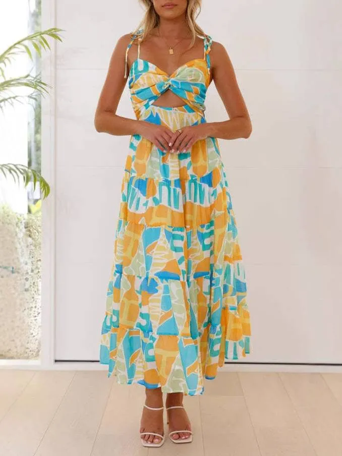 Printed Suspender Midi Dress