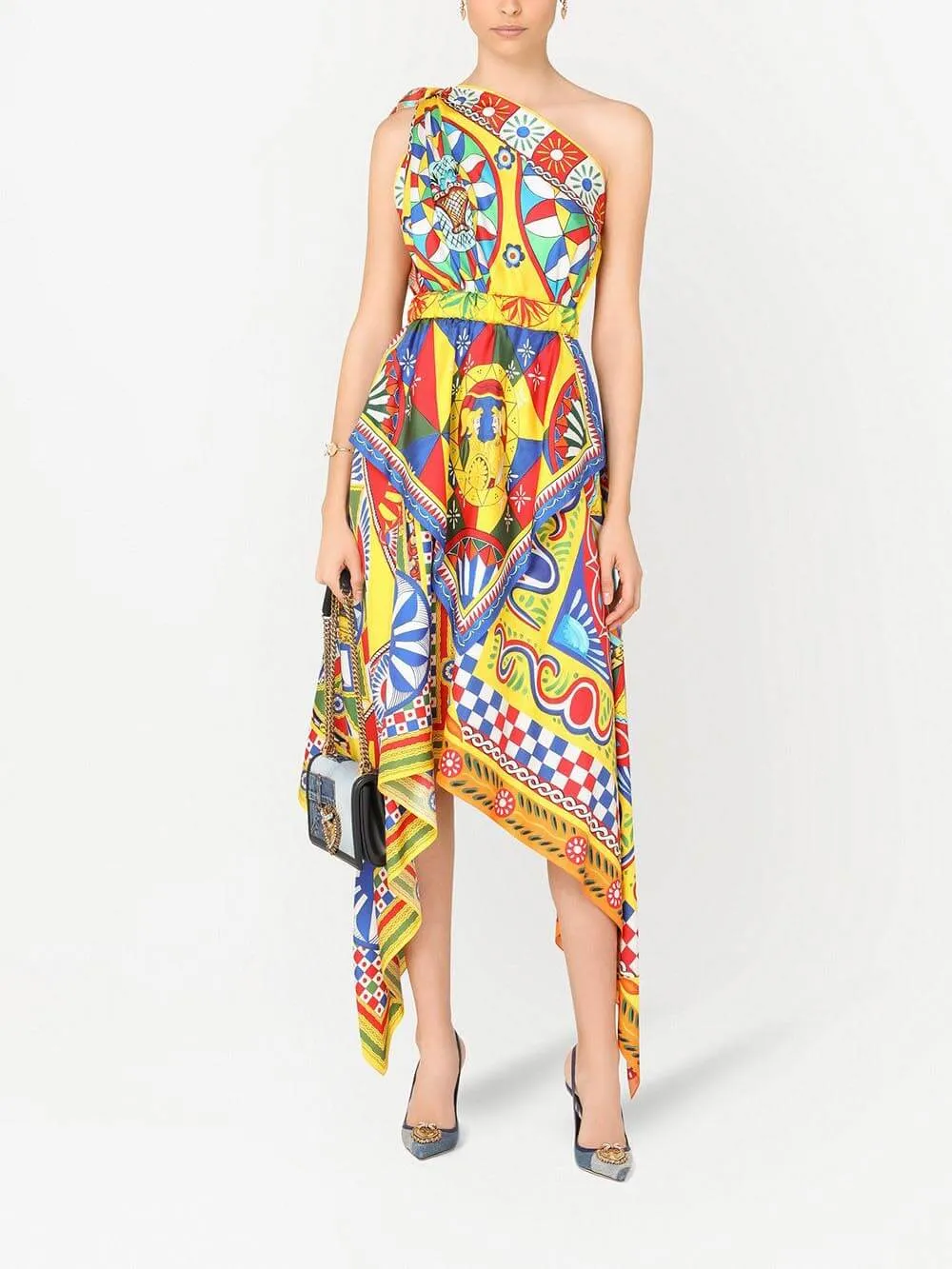 Unique Printed One-Shoulder Irregular Midi Dress