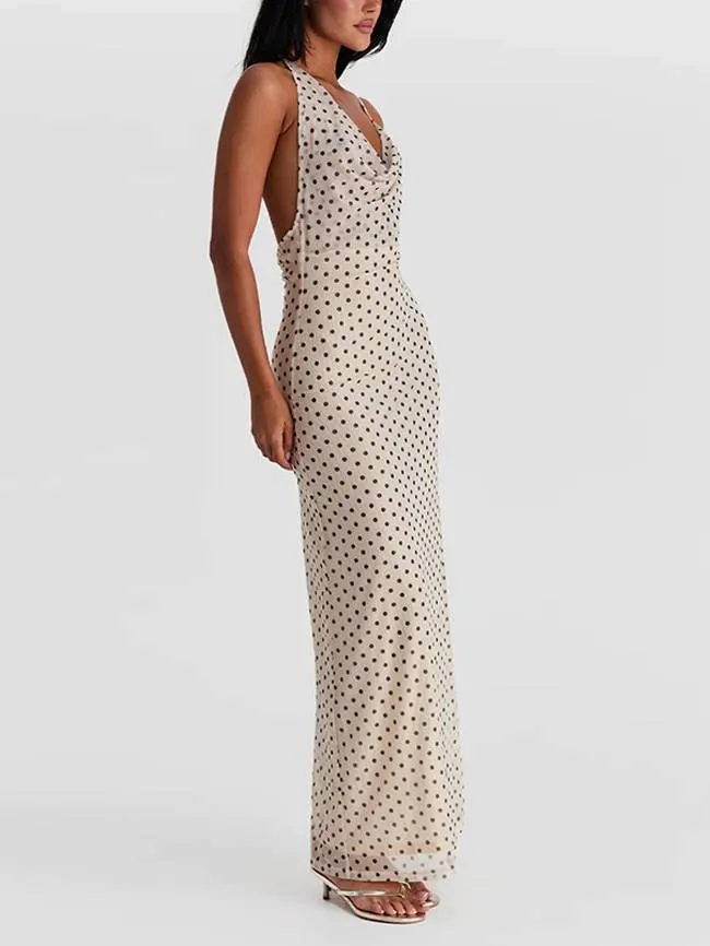 Polka Dot Suspender Irregular  Swing Collar Dress