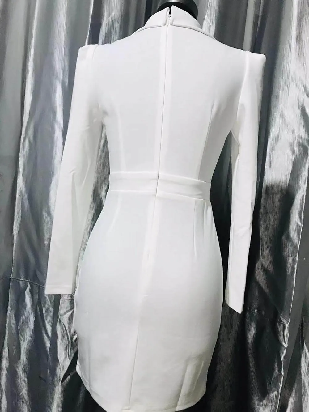 Classic Irregular Pleated Slim-Fit Suit Collar Mini Dress (Without Belt)