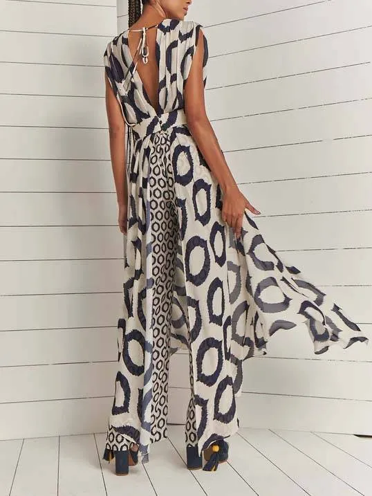 Printed V-Neck Top And Pants Suit