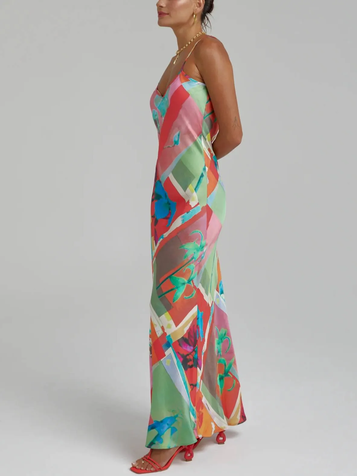 Unique Printed Suspender Maxi Dress