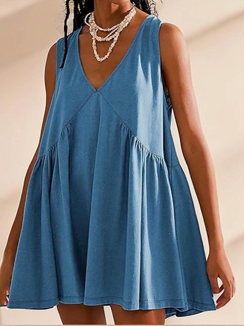 Deep V Wide Strap Mini Tank Dress