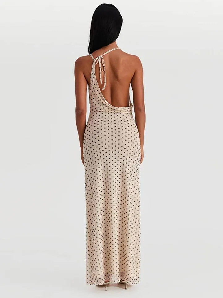 Polka Dot Suspender Irregular  Swing Collar Dress