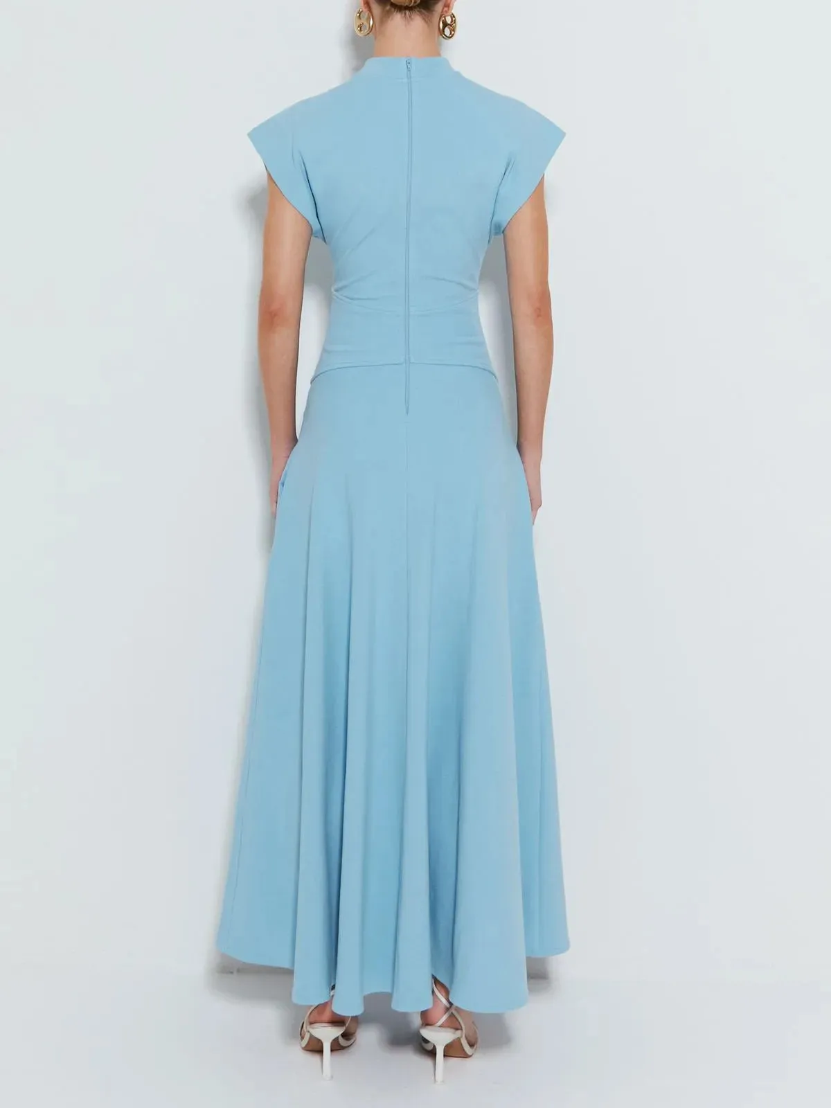 Modern Crew Neck Slit Wide Cuffs Maxi Dress