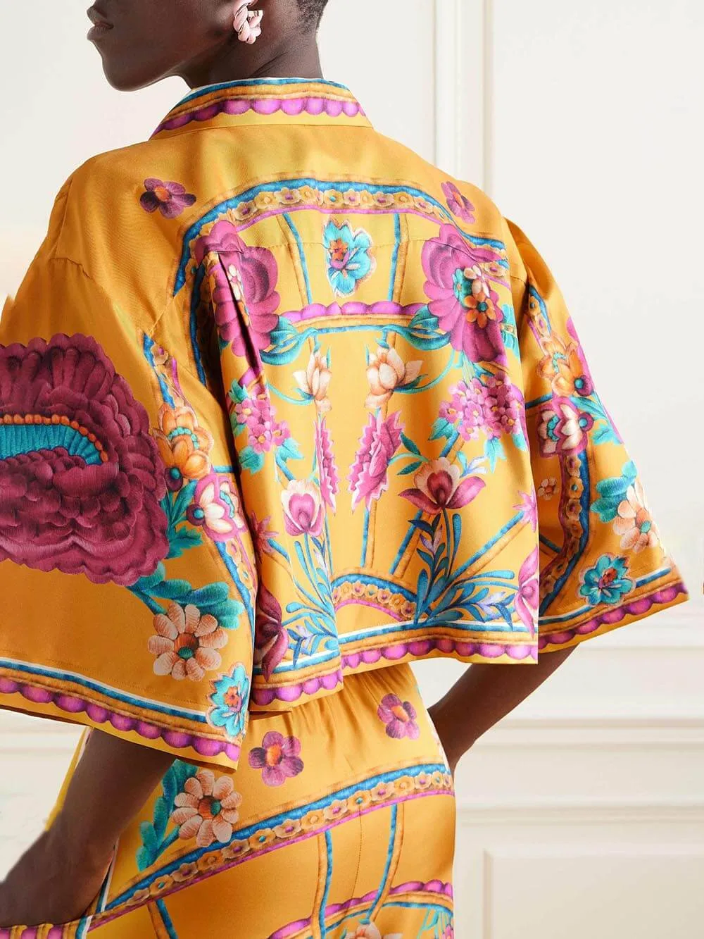Sunset Cropped Unique Floral-Print Shirt