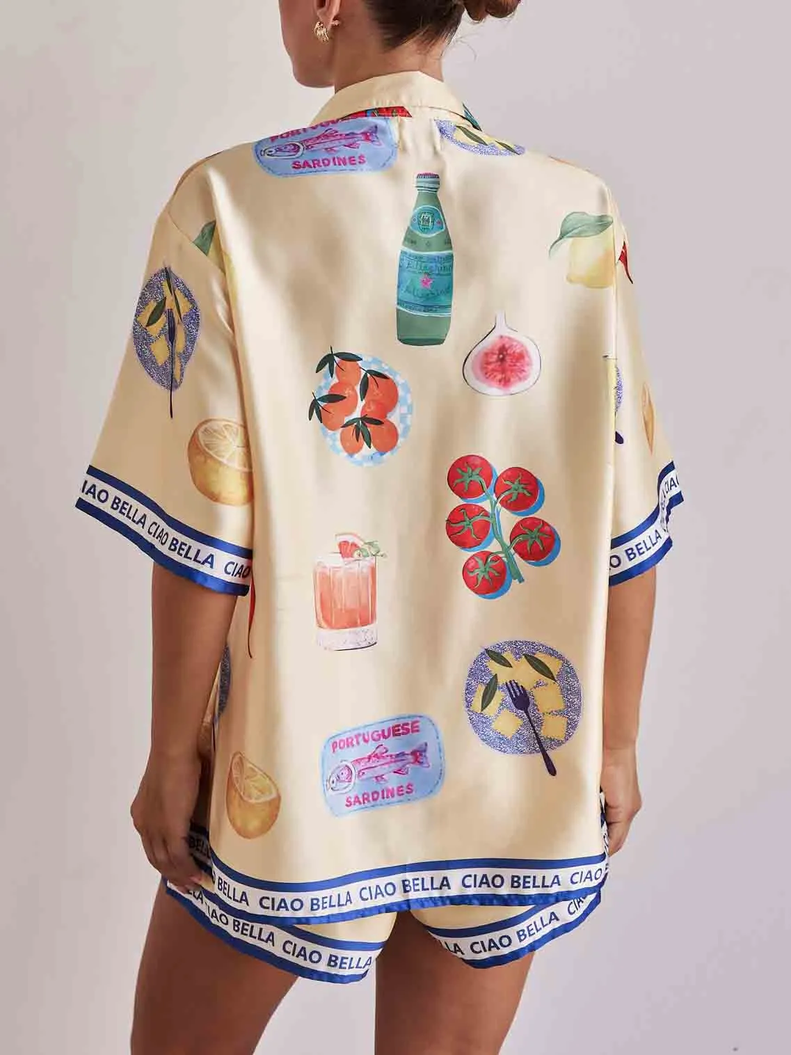 Unique Print Casual Lapel Cardigan Shorts Set