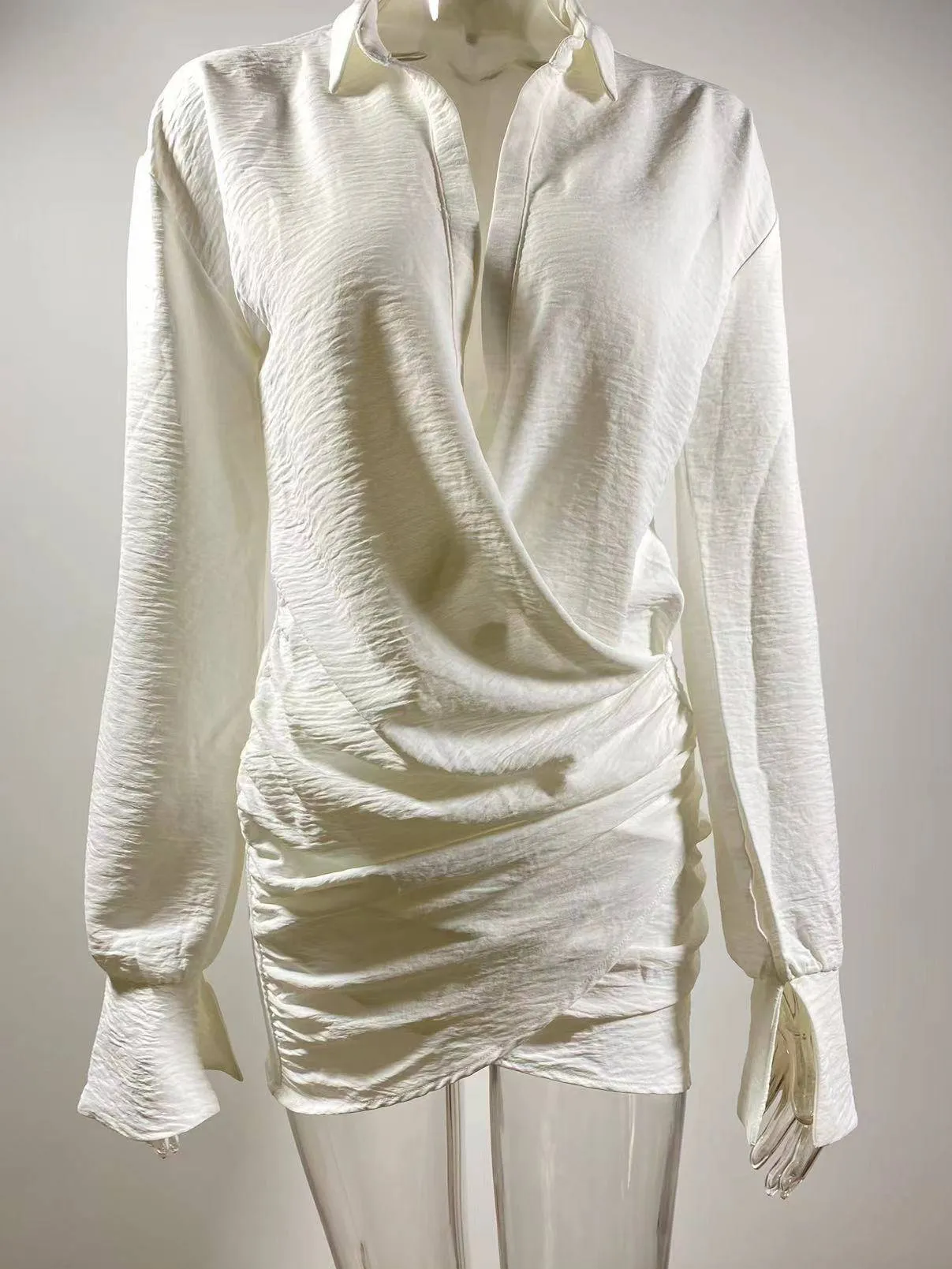 Deep V Hip-hugging Shirt Dress