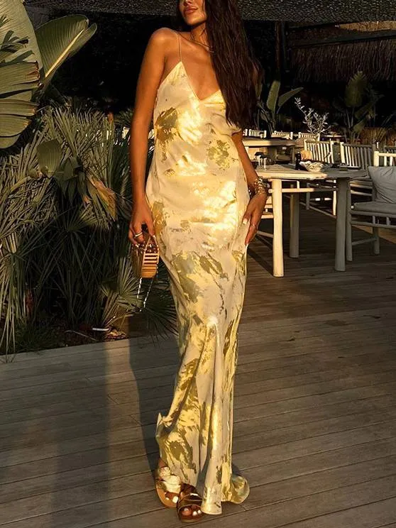 Unique Printed Sling Maxi Dress