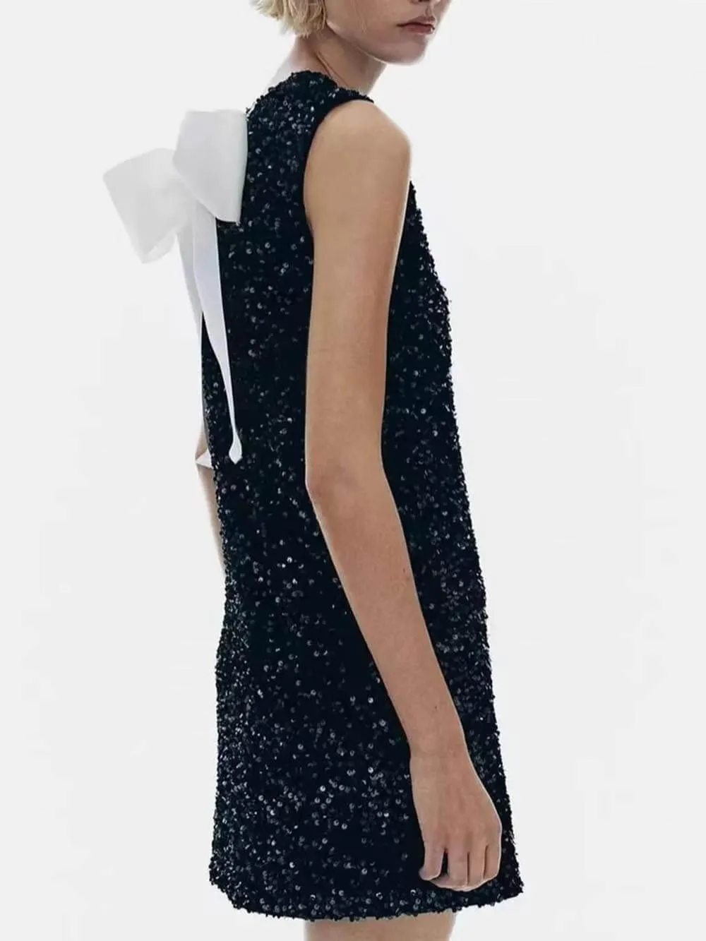 Sequined Tie-Back Bows Party Mini Dress