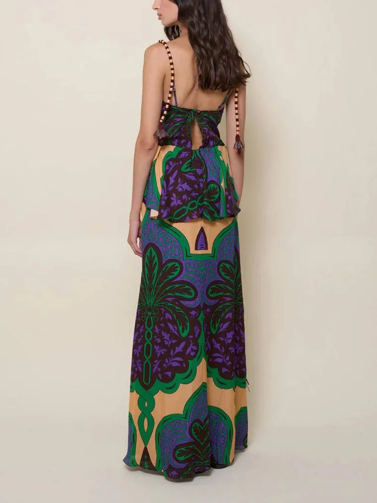 Unique Printed Suspender Maxi Dress