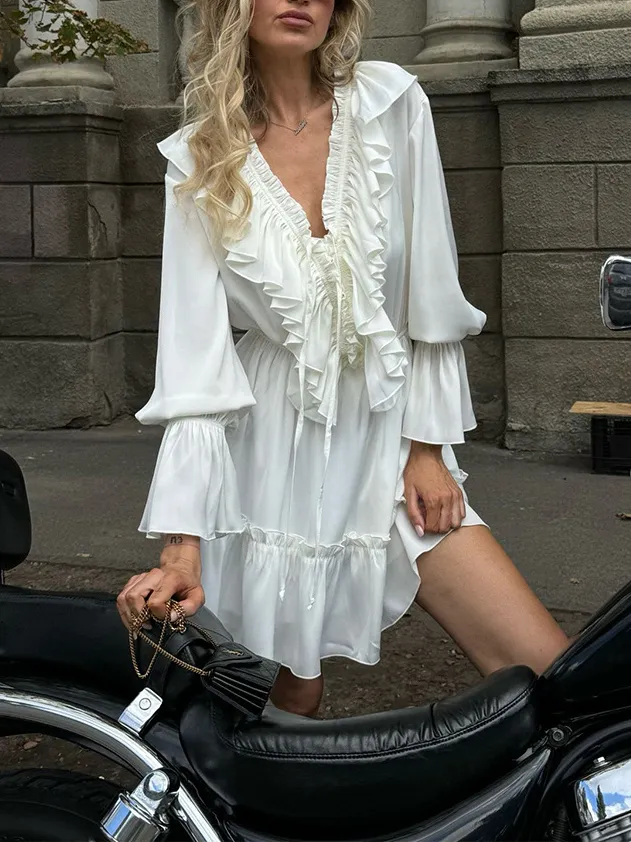 Ruffled Flared Sleeve Dress