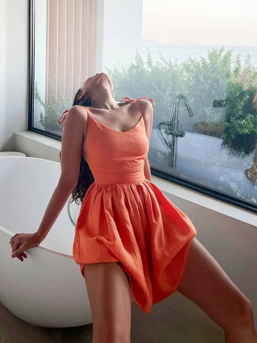 Suspender Backless High Waist Mini Dress