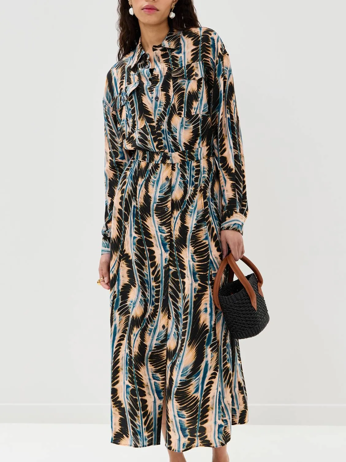 Unique Print Belted Shirt Dress