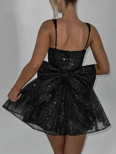 Elegant Pleated Bow Mini Dress