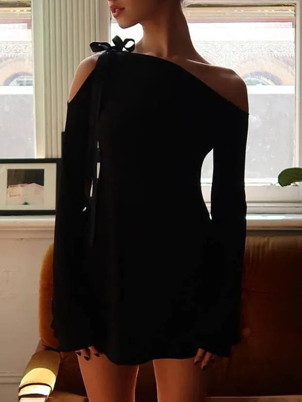 Lace-up Slant Collar Mini Dress