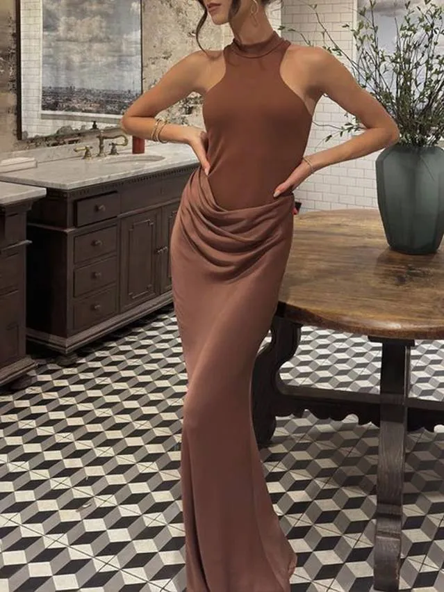 Slim-fit Stitching Hollow-out Maxi Dress