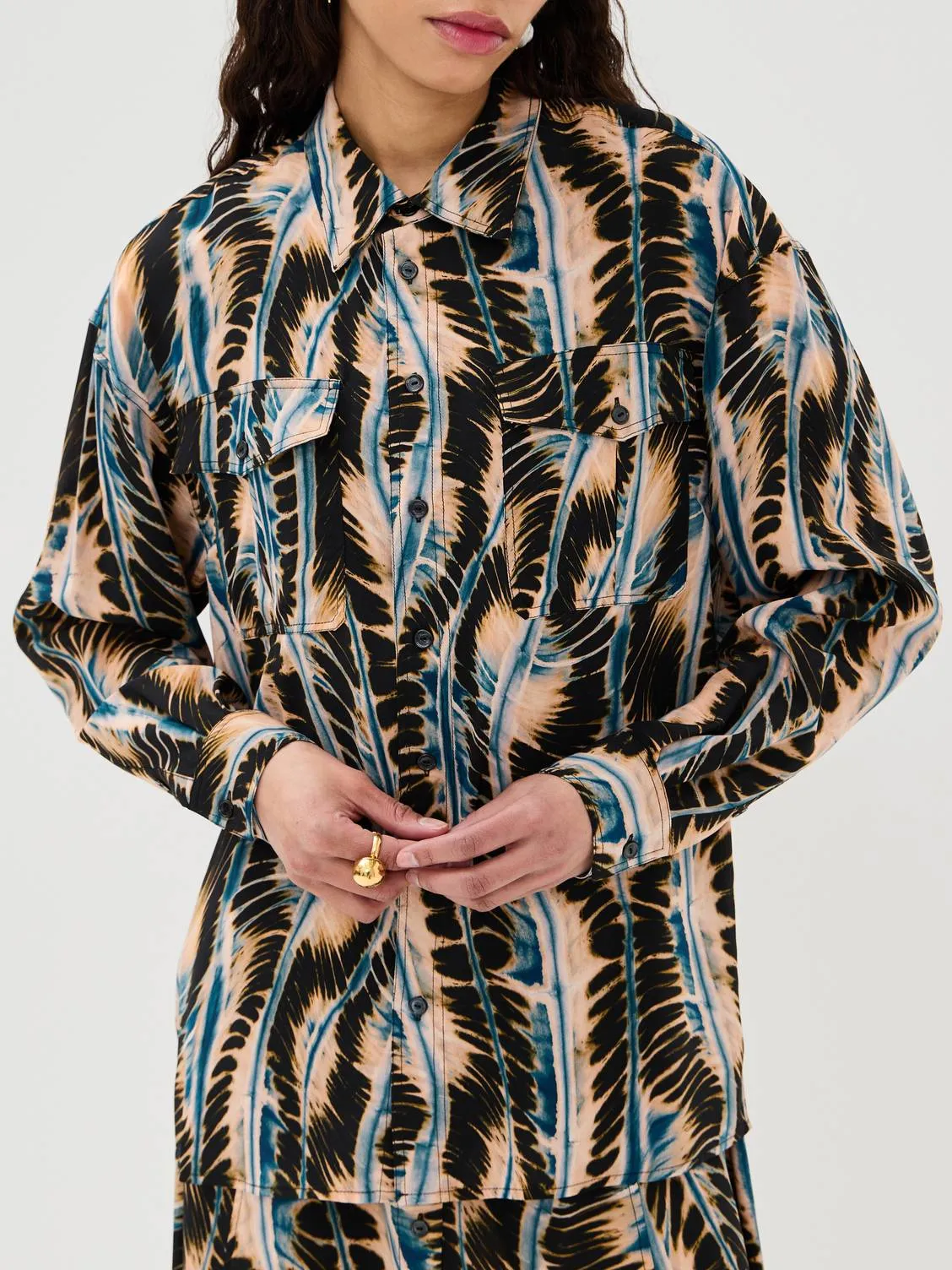 Unique Print Belted Shirt Dress