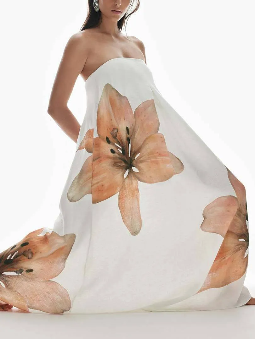 Floral Print Tube Top Maxi Dress