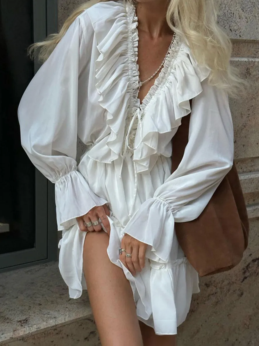 Ruffled Flared Sleeve Dress