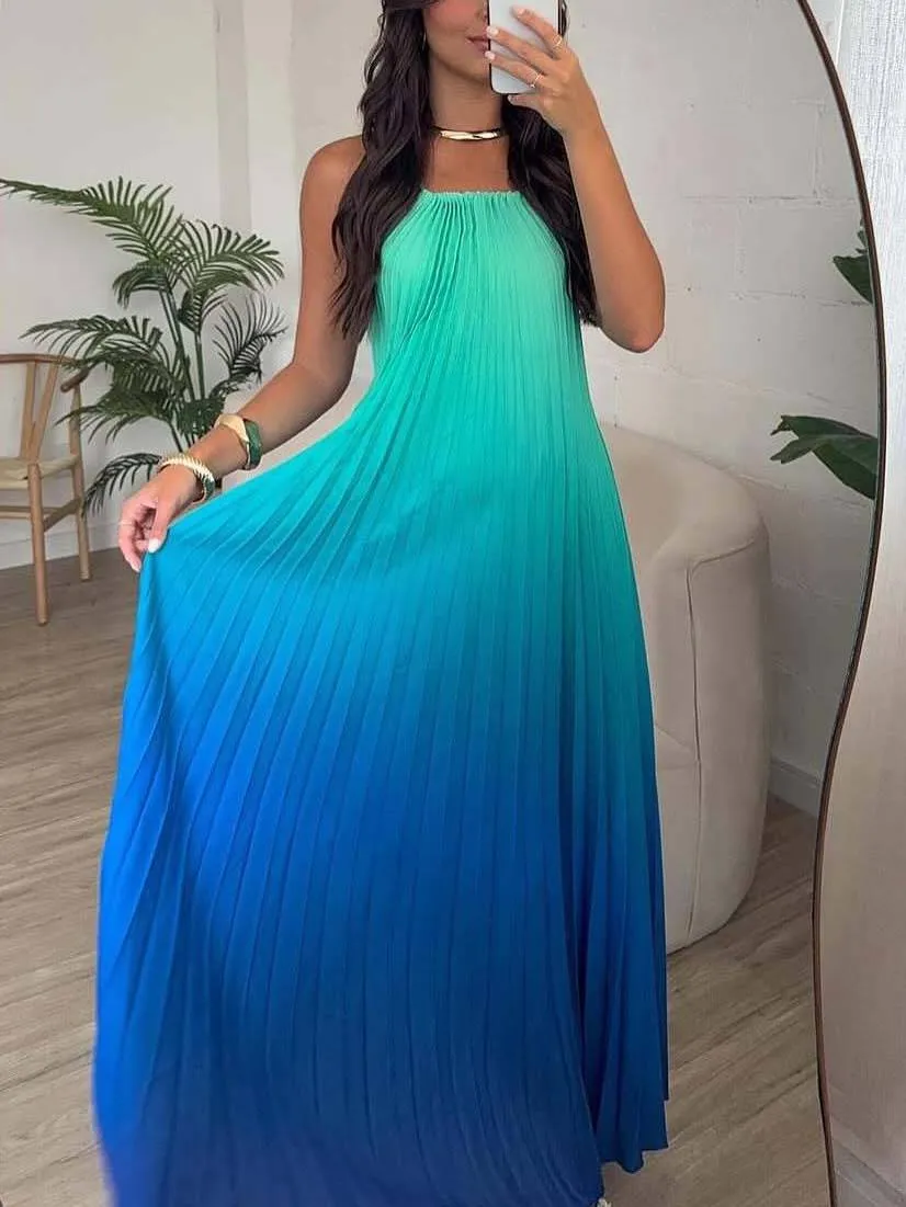 Gradient Pleated Maxi Dress