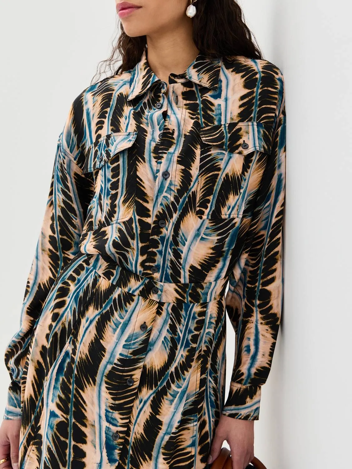Unique Print Belted Shirt Dress