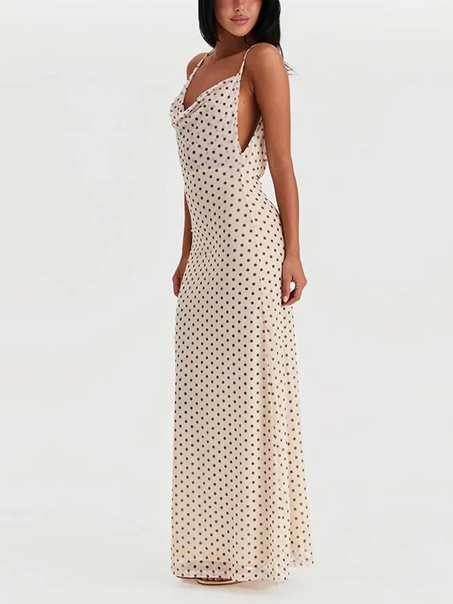 Polka Dot Suspender Irregular  Swing Collar Dress