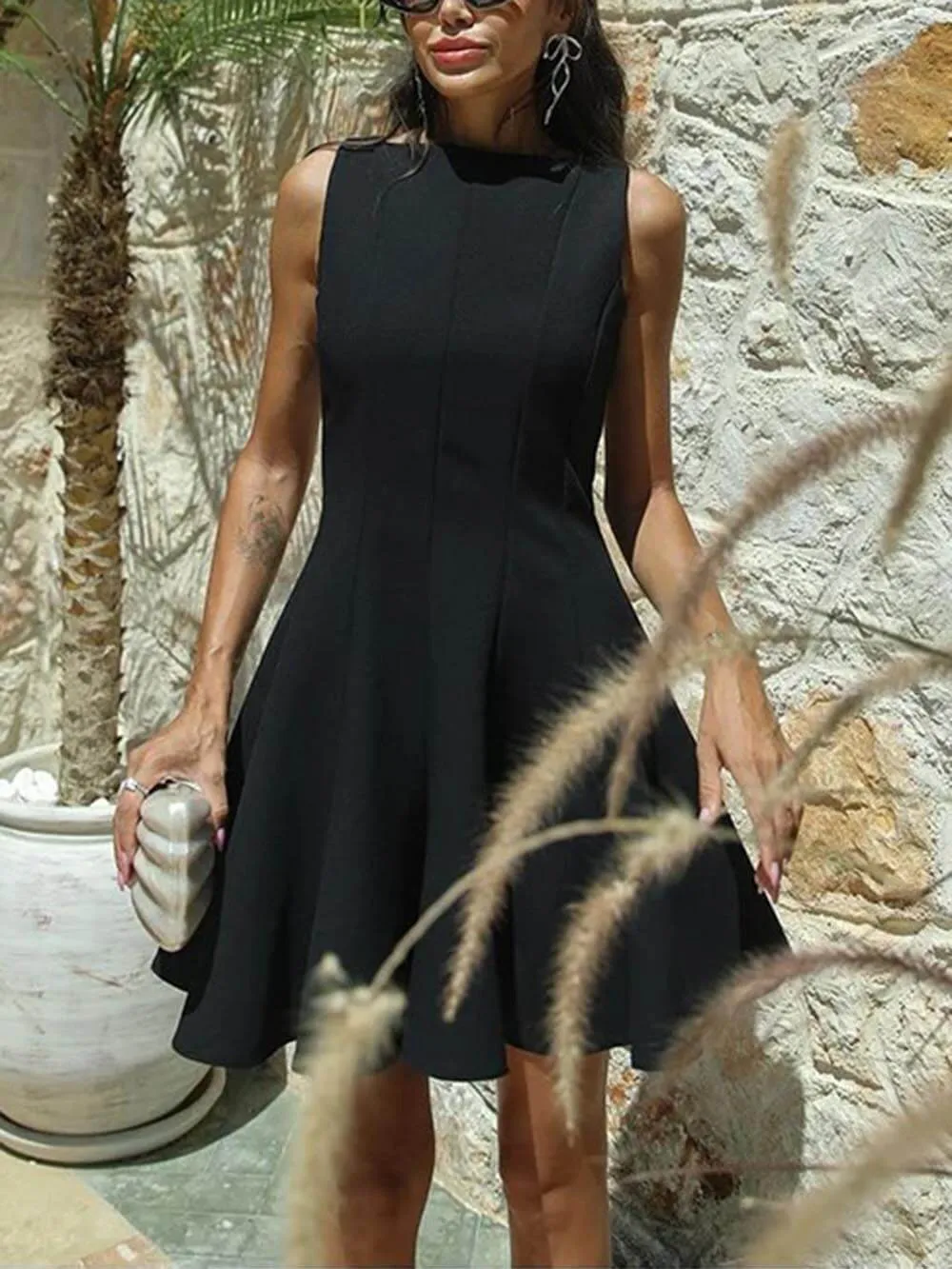 Elegant Sleeveless Fitted Evening Pleated Mini Dress