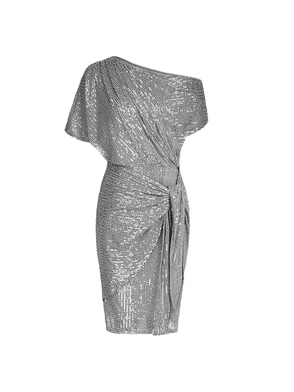Elegant Sequined Asymmetrical Off-the-shoulder Mini Dress