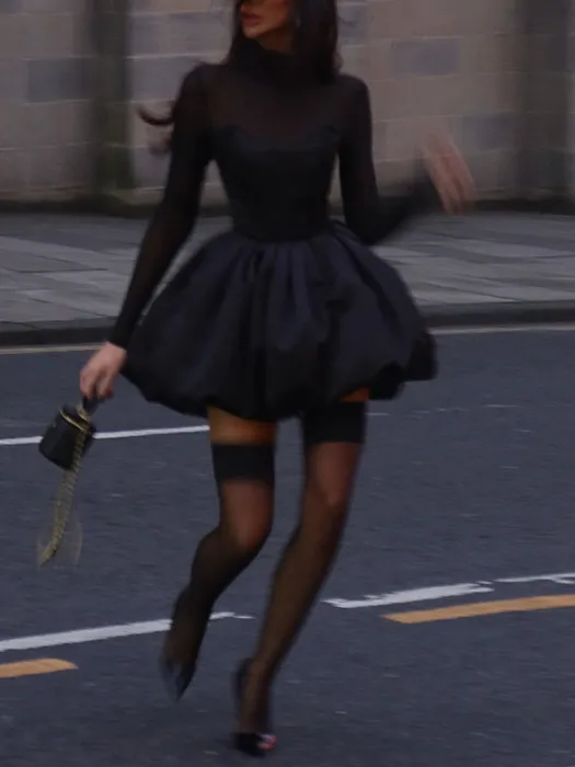 Socialite Style Bubble Hem Mesh Sexy Dress