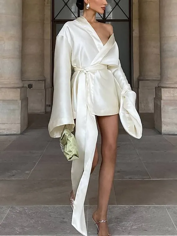 V-Neck Strap Long-Sleeve Nightdress