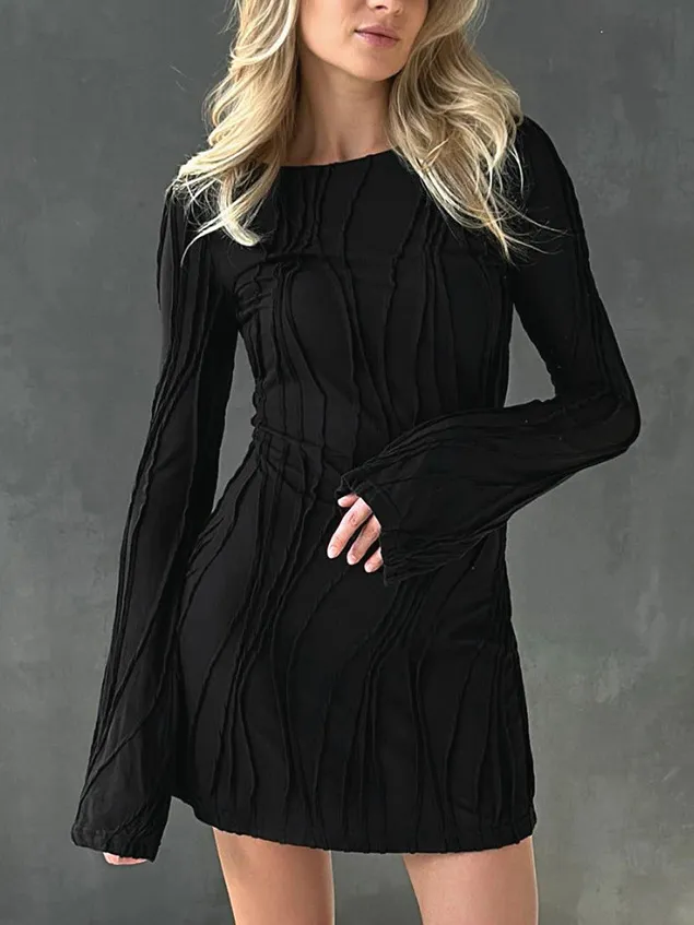 Exquisite Wave Striped Hip Mini Dress