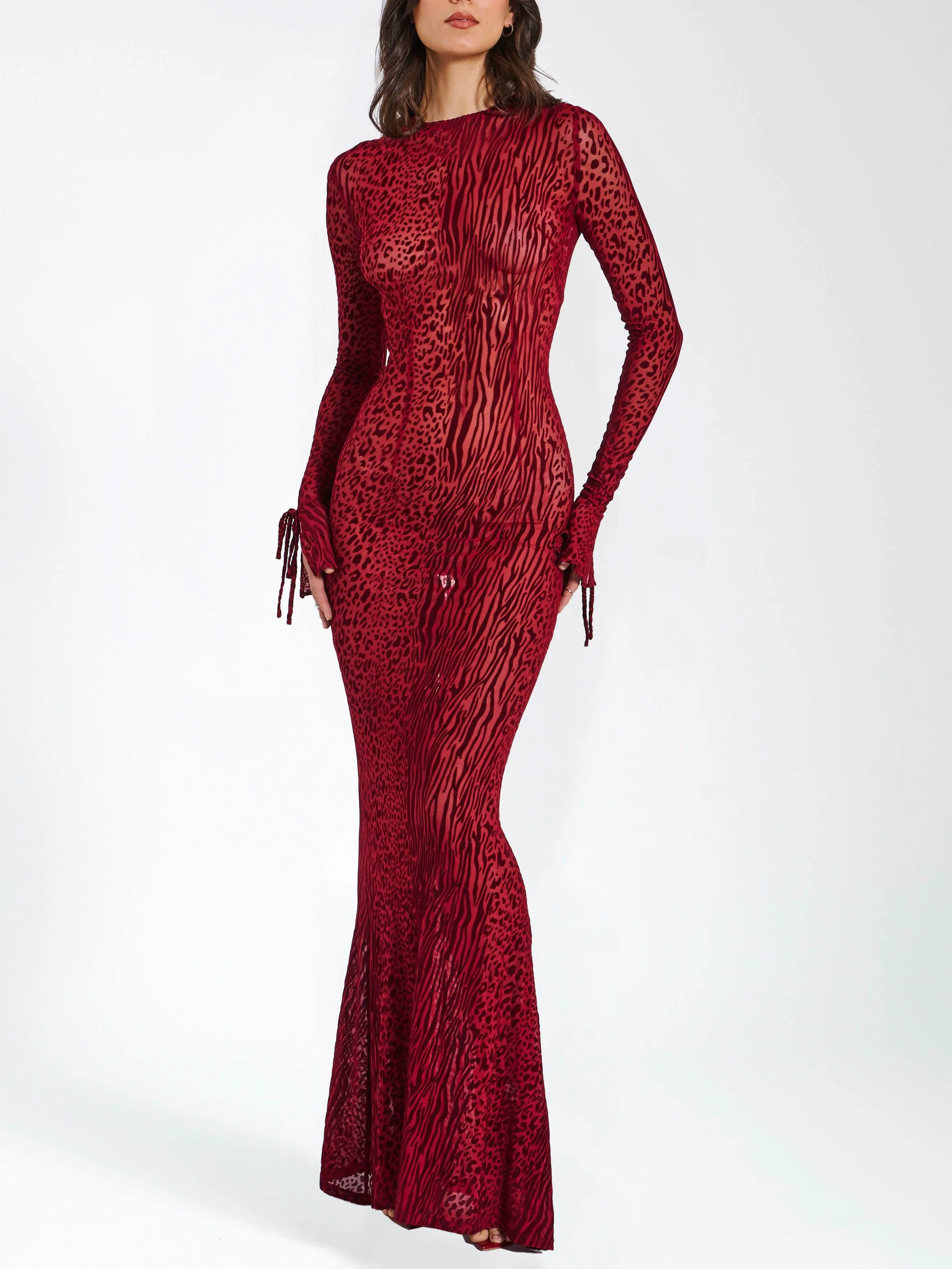 Exquisite Leopard Velvet Mesh Halter Maxi Dress