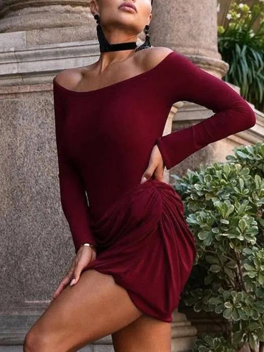 Off-shoulder Waist Pleated Mini Dress