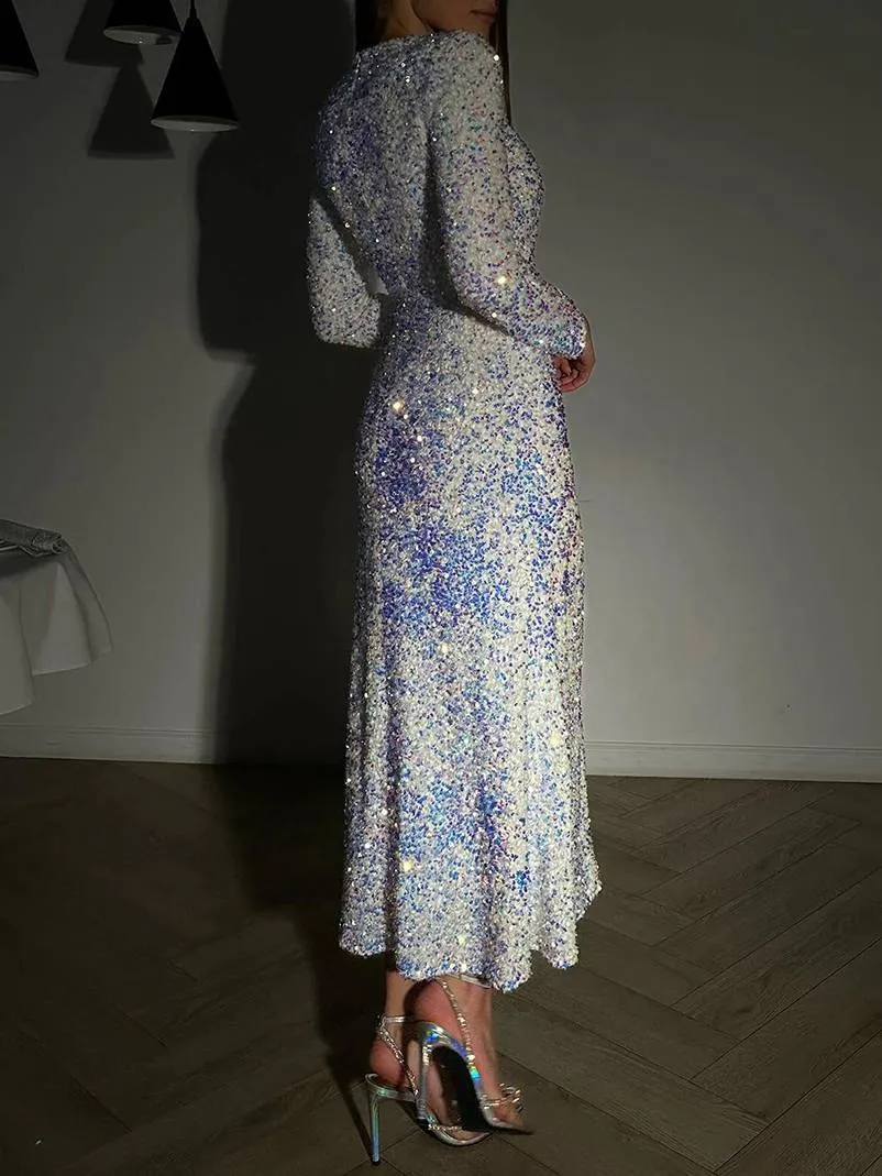 Velvet Sequin Fitted Fishtail Dress