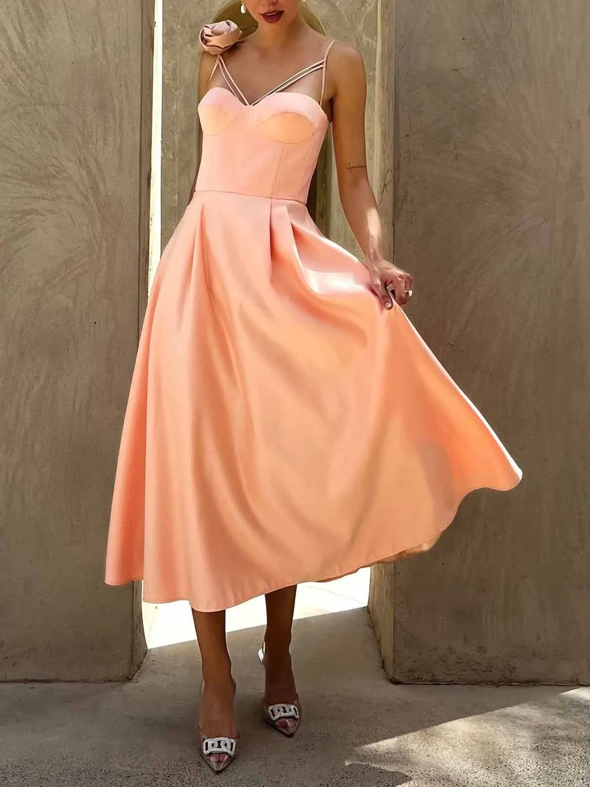 Elegant Slip Floral Midi Dress