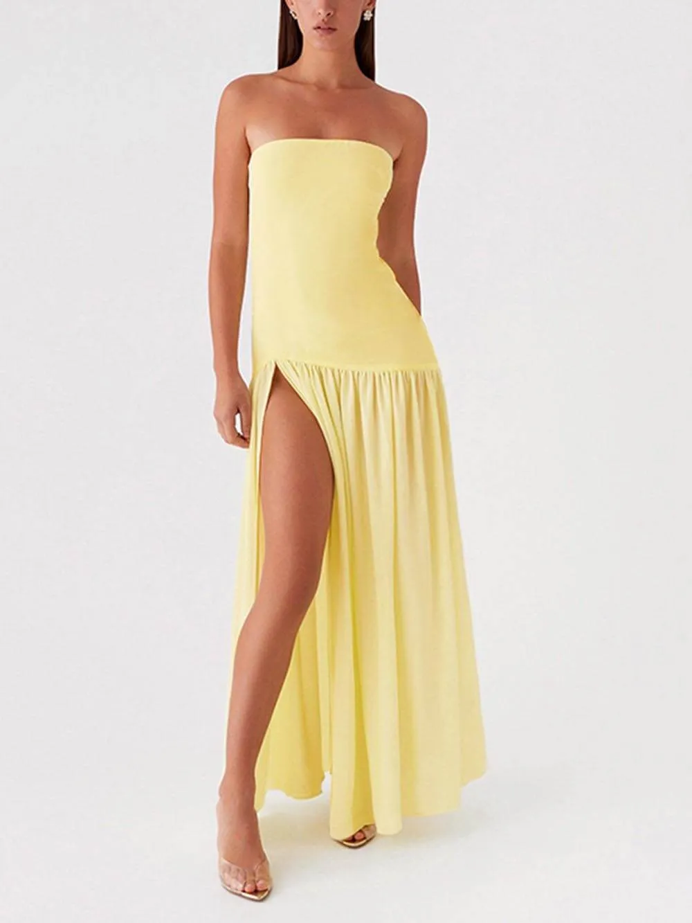 Exquisite Backless Pleats Strapless Maxi Dress