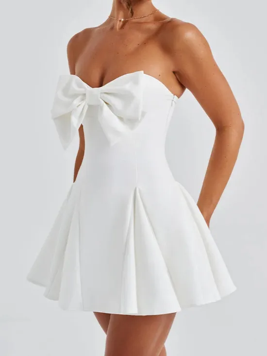Elegant Strapless Sweet Bow Mini Dress