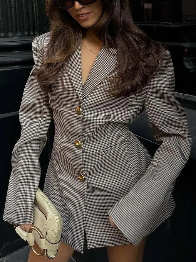 Street Retro Plaid Suit Jacket