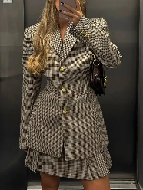 Street Retro Plaid Suit Jacket